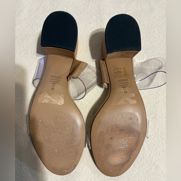 Schutz Victorie Vinyl Block Heels Slide Sandals - Picture 15 of 16